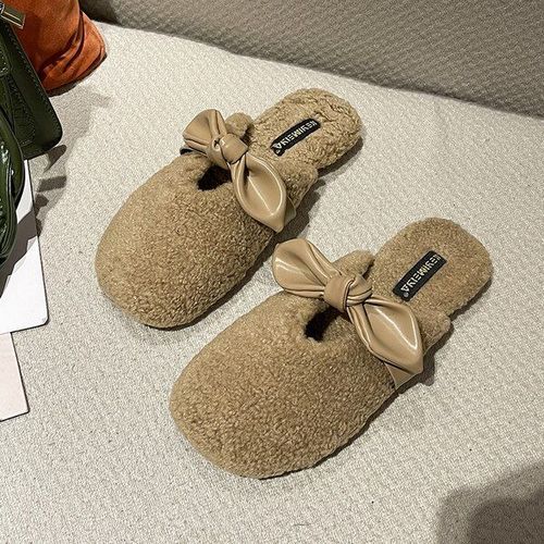 Pantoufles De Fourrure Basses Pour Femmes, Chaussures D'hiver  La Mode, Pantoufles De Plateforme D'extrieur, Diapositives Floques, Orteils Couverts, Peluche, Massage Plat - 40