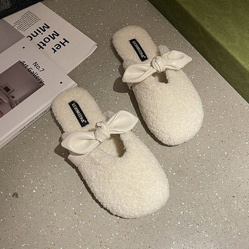 Pantoufles De Fourrure Basses Pour Femmes, Chaussures D'hiver  La Mode, Pantoufles De Plateforme D'extrieur, Diapositives Floques, Orteils Couverts, Peluche, Massage Plat - 39