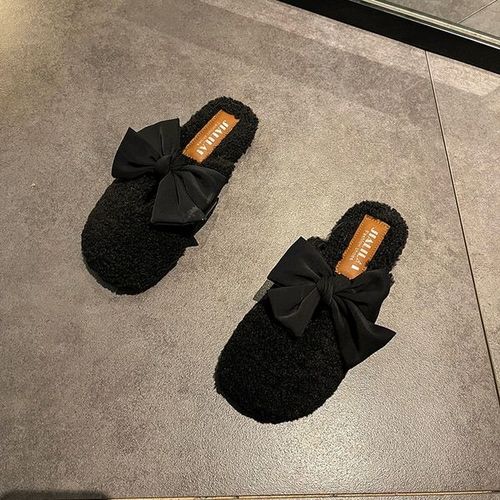 Pantoufles De Fourrure Basses Pour Femmes, Chaussures D'hiver  La Mode, Pantoufles De Plateforme D'extrieur, Diapositives Floques, Orteils Couverts, Peluche, Massage Plat - 39