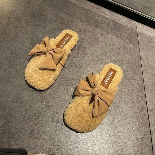 Pantoufles De Fourrure Basses Pour Femmes, Chaussures D'hiver  La Mode, Pantoufles De Plateforme D'extrieur, Diapositives Floques, Orteils Couverts, Peluche, Massage Plat - 40