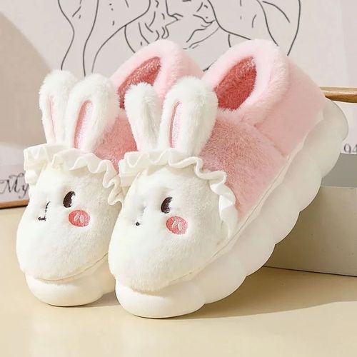 Pantoufles De Lapin Moelleuses Pour Femmes,Chaussures En Peluche Chaudes,Oreille De Lapin Mignonne,Plat,Intrieur,Maison,Fourrure,Femme,Hiver,2023