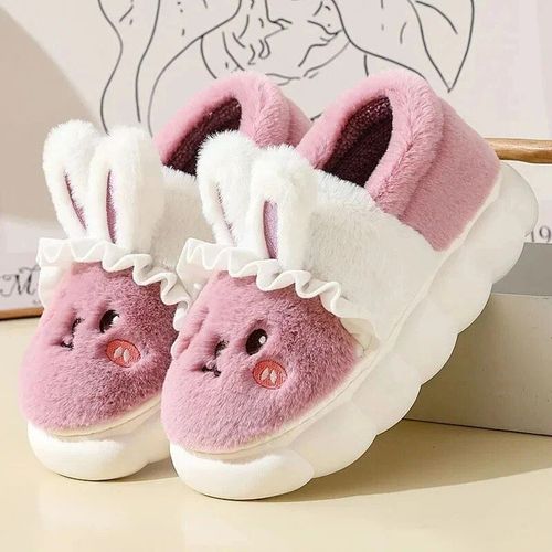 Pantoufles De Lapin Moelleuses Pour Femmes,Chaussures En Peluche Chaudes,Oreille De Lapin Mignonne,Plat,Intrieur,Maison,Fourrure,Femme,Hiver,2023