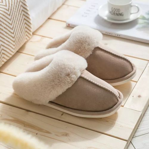 Pantoufles De Luxe En Faux Daim Pour Femme,Chaussures Chaudes En Fourrure,En Peluche,En Coton,Nik,Chambre  Coucher,Talons Plats,Moelleux,Hiver 2023