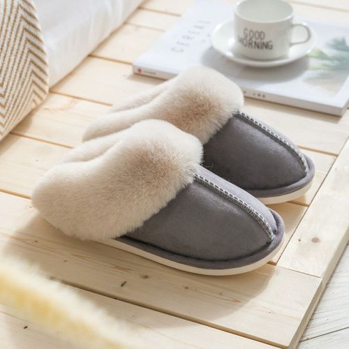 Pantoufles De Luxe En Faux Daim Pour Femme,Chaussures Chaudes En Fourrure,En Peluche,En Coton,Nik,Chambre  Coucher,Talons Plats,Moelleux,Hiver 2023