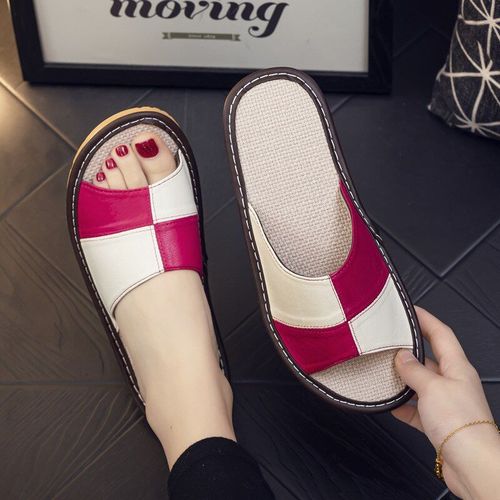 Pantoufles De Luxe Lgres En Cuir Vritable Peau De Mouton Pour Femmes, Semelle En Caoutchouc Pvc, Chaussures D't Antidrapantes, Sandales De Couple Confortables Et Souples