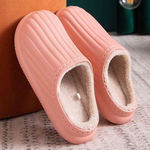Pantoufles De Maison Impermables Et Antidrapantes Pour Femme, Chaussures De Couple Chaudes D'hiver, D'intrieur En Coton, En Mousse  Mmoire De Forme