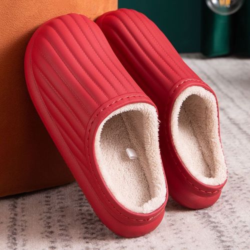Pantoufles De Maison Impermables Et Antidrapantes Pour Femme, Chaussures De Couple Chaudes D'hiver, D'intrieur En Coton, En Mousse  Mmoire De Forme