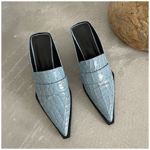 Pantoufles De Printemps Pour Femmes, Mules  Talon Carr Et  Bout Pointu Avec Motif De Pierre, Sandales Pour Femmes, 2021 - 36