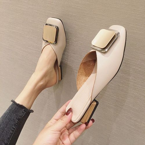 Pantoufles De Styliste Pour Femmes, Mules  Enfiler, Chaussures Dcontractes  Talons Plats, Diapositives De Boucle Britannique, Chaussures D't  Talons Bloc En Bois, 2021 - 36 1/2