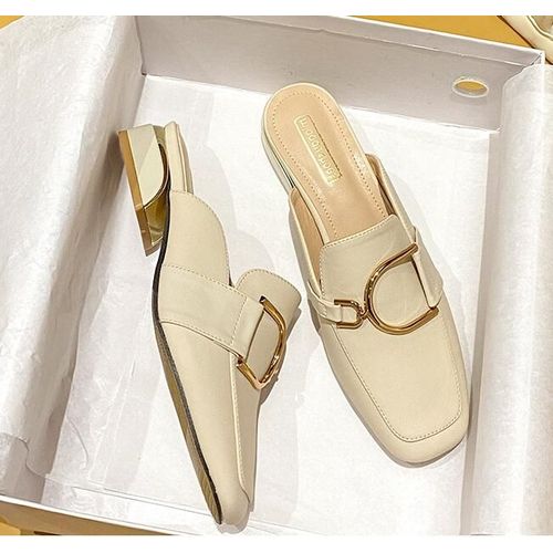 Pantoufles De Styliste Pour Femmes, Mules  Enfiler, Chaussures Dcontractes  Talons Plats, Diapositives De Boucle Britannique, Chaussures D't  Talons Bloc En Bois, 2021 - 38 1/2