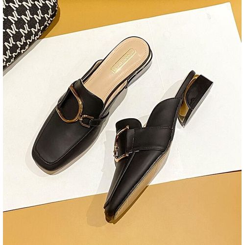 Pantoufles De Styliste Pour Femmes, Mules  Enfiler, Chaussures Dcontractes  Talons Plats, Diapositives De Boucle Britannique, Chaussures D't  Talons Bloc En Bois, 2021 - 36 1/2
