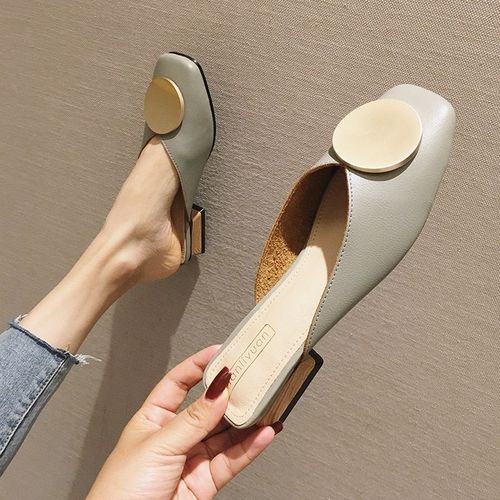 Pantoufles De Styliste Pour Femmes, Mules  Enfiler, Chaussures Dcontractes  Talons Plats, Diapositives De Boucle Britannique, Chaussures D't  Talons Bloc En Bois, 2021 - 36 1/2