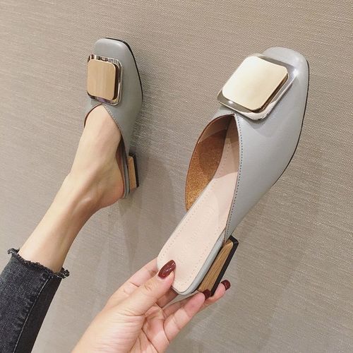 Pantoufles De Styliste Pour Femmes, Mules  Enfiler, Chaussures Dcontractes  Talons Plats, Diapositives De Boucle Britannique, Chaussures D't  Talons Bloc En Bois, 2021 - 37 1/2