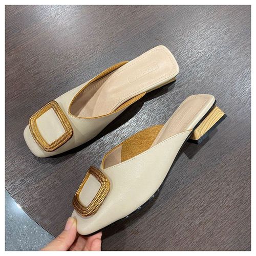 Pantoufles De Styliste Pour Femmes, Mules  Enfiler, Chaussures Dcontractes  Talons Plats, Diapositives De Boucle Britannique, Chaussures D't  Talons Bloc En Bois, 2021 - 35 1/2