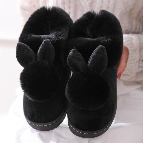 Pantoufles En Coton  Fond pais Pour Femmes, Pantoufles En Fourrure De Lapin, Pour La Maison, Chaudes, Mignonnes Et Moelleuses, Pour Chat, Automne Et Hiver