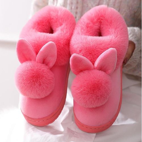 Pantoufles En Coton  Fond pais Pour Femmes, Pantoufles En Fourrure De Lapin, Pour La Maison, Chaudes, Mignonnes Et Moelleuses, Pour Chat, Automne Et Hiver