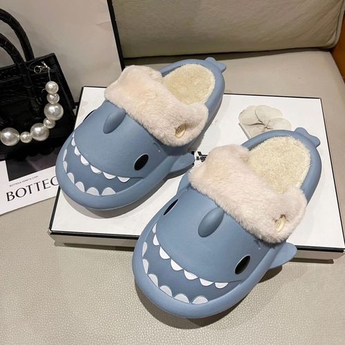 Pantoufles En Coton Requin Pour Femme,Toboggans D'intrieur Impermables,Toboggans Non Alds,Peluche,Chaud,Couple,Maison,Sandales,Chaussure Plate,Tongs Requin,Hiver