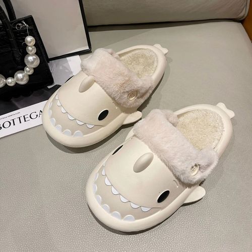 Pantoufles En Coton Requin Pour Femme,Toboggans D'intrieur Impermables,Toboggans Non Alds,Peluche,Chaud,Couple,Maison,Sandales,Chaussure Plate,Tongs Requin,Hiver - 44-45