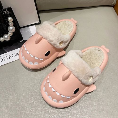 Pantoufles En Coton Requin Pour Femme,Toboggans D'intrieur Impermables,Toboggans Non Alds,Peluche,Chaud,Couple,Maison,Sandales,Chaussure Plate,Tongs Requin,Hiver