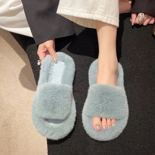 Pantoufles En Fausse Fourrure De Renard Group Pour Femme,Peluche Douce Et Chaude,Chaussures D'hiver Pour La Maison,La Chambre  Coucher,En Coton - 39