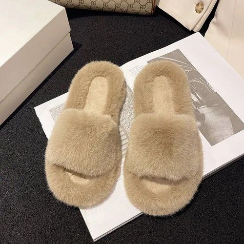 Pantoufles En Fausse Fourrure De Renard Group Pour Femme,Peluche Douce Et Chaude,Chaussures D'hiver Pour La Maison,La Chambre  Coucher,En Coton - 38
