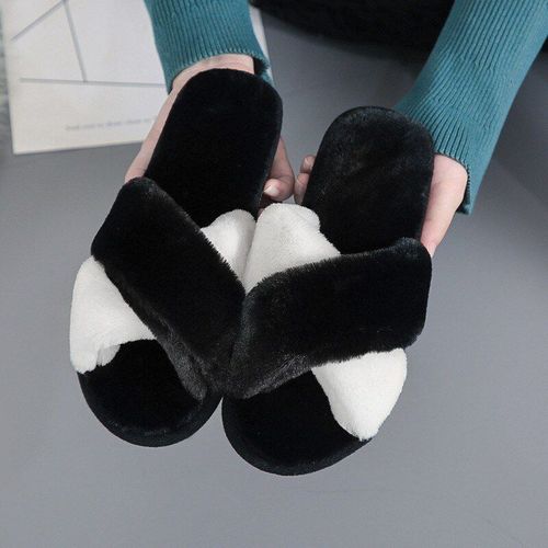 Pantoufles En Fausse Fourrure Pour Femmes, Chaussures En Peluche Douce, Plate-Forme D'intrieur Pour Dames, Sandales  Bout Ouvert, Glissades De Maison Moelleuses, Hiver 2021