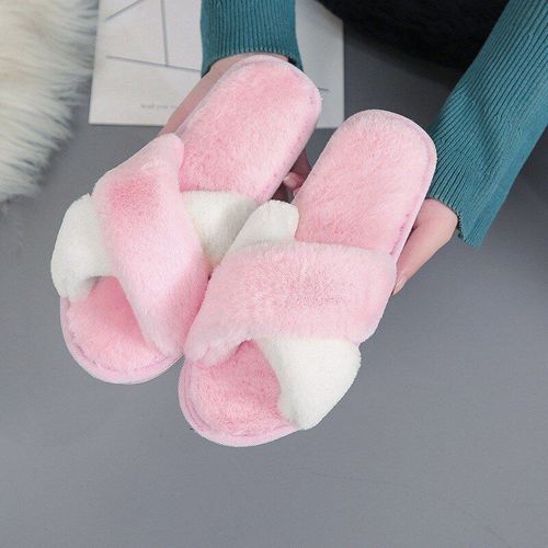 Pantoufles En Fausse Fourrure Pour Femmes, Chaussures En Peluche Douce, Plate-Forme D'intrieur Pour Dames, Sandales  Bout Ouvert, Glissades De Maison Moelleuses, Hiver 2021