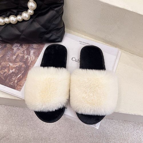 Pantoufles En Fausse Fourrure Pour Femmes, Confortables, Glissades De Sol D'intrieur, Chaussures Plates Et Douces En Fourrure, Tongs De Clbrits Pour Dames, 2021