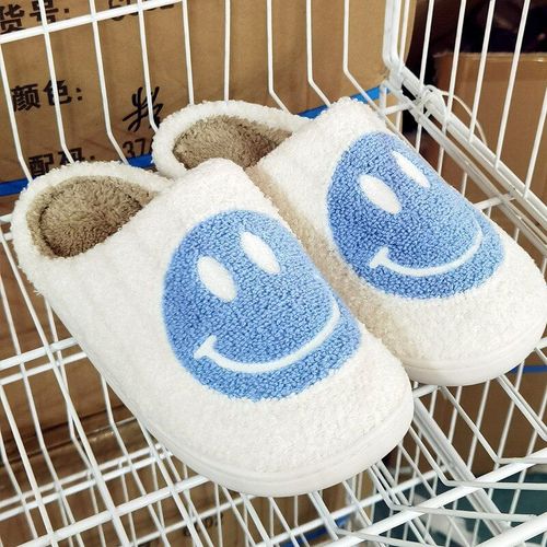 Pantoufles En Fourrure Avec Motif De Sourire Pour Femmes Et Hommes, Chaussures De Couple Chaudes, En Peluche, Mignonnes, Dessin Anim, Automne
