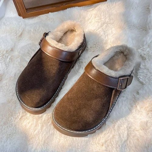 Pantoufles En Fourrure D'hiver Pour Femmes,Mules Courtes En Peluche,Chaussures  Plateforme En Coton,Tongs En Daim Pour La Maison,Chaussures Chaudes,2024 - 35