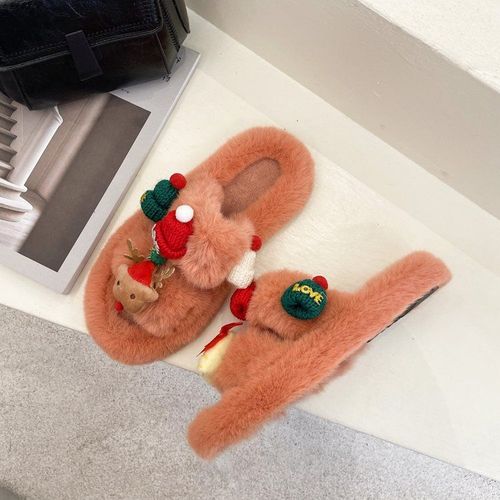 Pantoufles En Fourrure De Lapin Vritable, Tongs Moelleuses, Pantoufles De Maison En Peluche Pour Femmes, Sandales Plates Confortables Et Douces, Chaussures Mignonnes Pour Femmes - 39