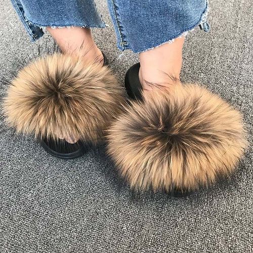 Pantoufles En Fourrure De Renard Pour Femmes, Tongs D'intrieur Dcontractes, Chaussures En Peluche, Tendance, t - 37 1/2