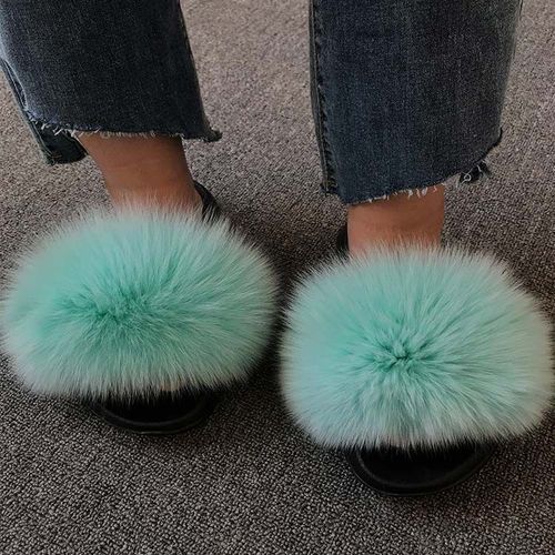 Pantoufles En Fourrure De Renard Pour Femmes, Tongs D'intrieur Dcontractes, Chaussures En Peluche, Tendance, t - 37 1/2
