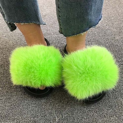Pantoufles En Fourrure De Renard Pour Femmes, Tongs D'intrieur Dcontractes, Chaussures En Peluche, Tendance, t - 38 1/2