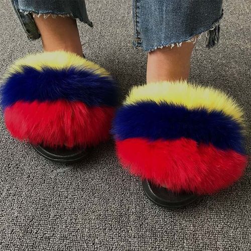 Pantoufles En Fourrure De Renard Pour Femmes, Tongs D'intrieur Dcontractes, Chaussures En Peluche, Tendance, t - 38 1/2
