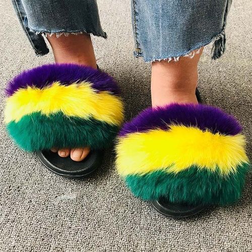 Pantoufles En Fourrure De Renard Pour Femmes, Tongs D'intrieur Dcontractes, Chaussures En Peluche, Tendance, t - 38 1/2