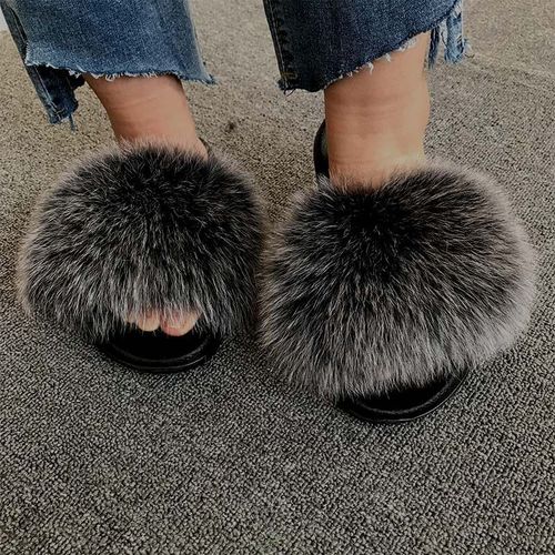 Pantoufles En Fourrure De Renard Pour Femmes, Tongs D'intrieur Dcontractes, Chaussures En Peluche, Tendance, t - 44 1/2