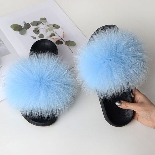 Pantoufles En Fourrure De Renard Vritable Pour Femmes, Chaussures Dcontractes, Plates, Antidrapantes, Grande Taille, Sandales En Fourrure, Livraison Gratuite, t - 39