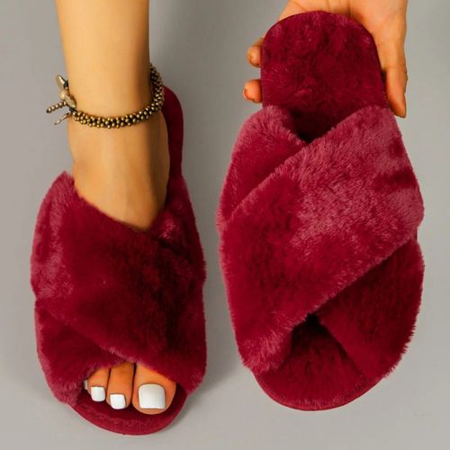 Pantoufles En Fourrure Douce Et Moelleuse Pour Femmes,Tongs Chaudes Pour La Maison,Toboggans Pour La Maison,Chaussures De Sol D'intrieur Plates,Hiver, - 39