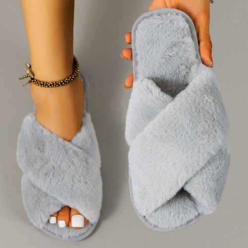 Pantoufles En Fourrure Douce Et Moelleuse Pour Femmes,Tongs Chaudes Pour La Maison,Toboggans Pour La Maison,Chaussures De Sol D'intrieur Plates,Hiver, - 37
