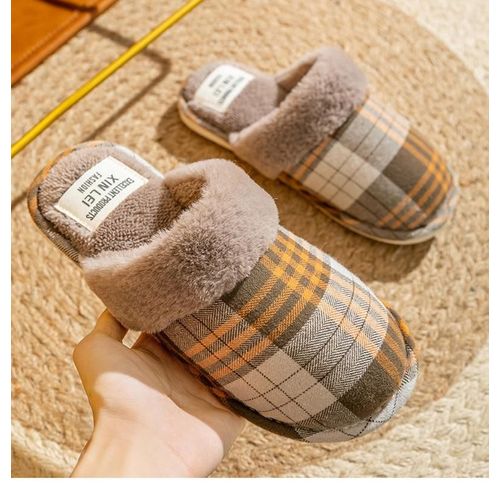 Pantoufles En Fourrure Pour Femme Et Homme, Chaussures Chaudes D'hiver, En Daim, Peluche, Intrieur Et Extrieur, En Coton, Mousse  Mmoire De Forme - 42