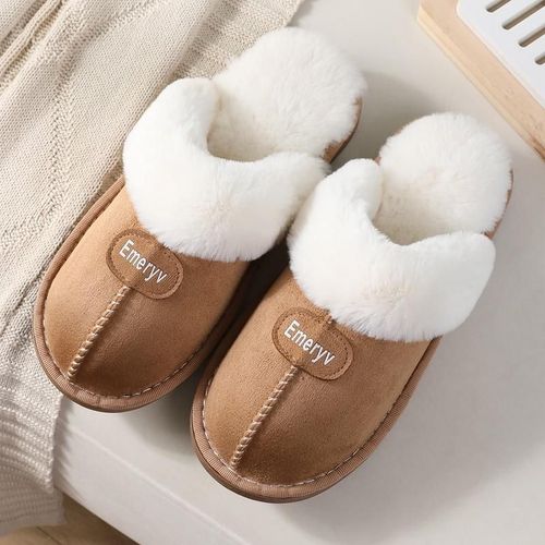 Pantoufles En Fourrure Pour Femme Et Homme, Chaussures Chaudes D'hiver, En Daim, Peluche, Intrieur Et Extrieur, En Coton, Mousse  Mmoire De Forme - 42 1/2