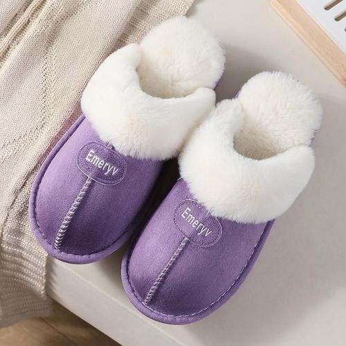Pantoufles En Fourrure Pour Femme Et Homme, Chaussures Chaudes D'hiver, En Daim, Peluche, Intrieur Et Extrieur, En Coton, Mousse  Mmoire De Forme - 36