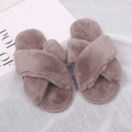Pantoufles En Fourrure Pour Femmes, Automne Et Hiver, Tongs  Bout Plat Pour Garder Au Chaud, Ameublement De La Maison, En Coton