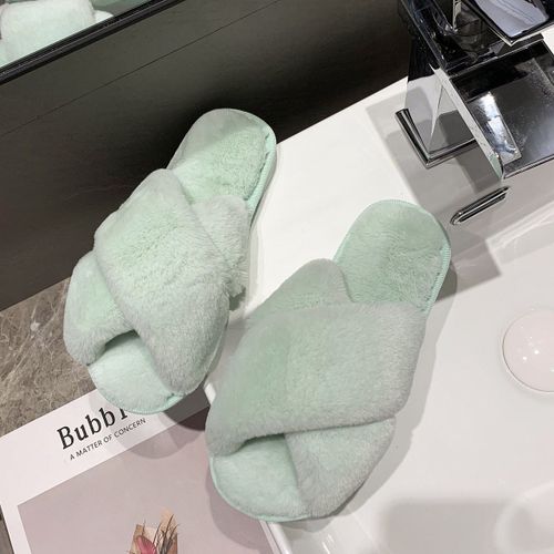 Pantoufles En Fourrure Pour Femmes, Automne Et Hiver, Tongs  Bout Plat Pour Garder Au Chaud, Ameublement De La Maison, En Coton