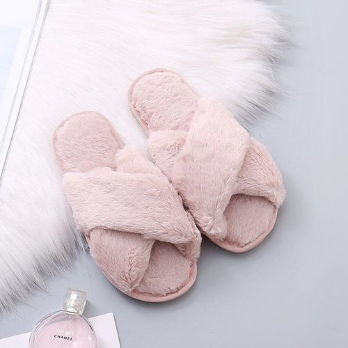 Pantoufles En Fourrure Pour Femmes, Automne Et Hiver, Tongs  Bout Plat Pour Garder Au Chaud, Ameublement De La Maison, En Coton