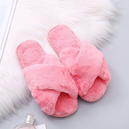 Pantoufles En Fourrure Pour Femmes, Automne Et Hiver, Tongs  Bout Plat Pour Garder Au Chaud, Ameublement De La Maison, En Coton