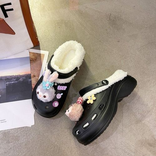 Pantoufles En Fourrure Pour Femmes, Chaussures Chaudes,  Enfiler, Mignonnes, En Peluche, Sabots En Coton, Chaussures D'extrieur, Automne Hiver - 40