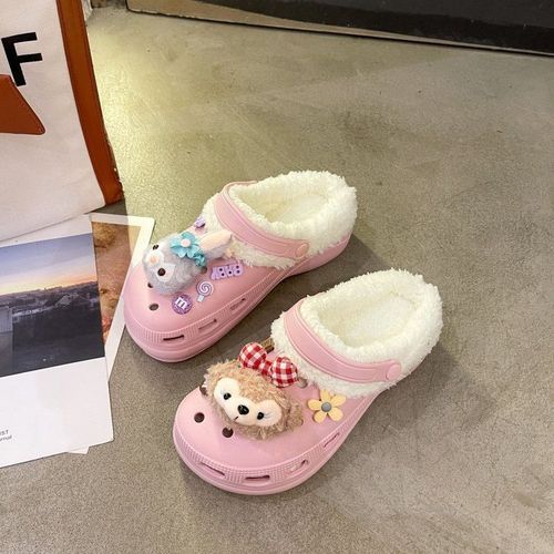 Pantoufles En Fourrure Pour Femmes, Chaussures Chaudes,  Enfiler, Mignonnes, En Peluche, Sabots En Coton, Chaussures D'extrieur, Automne Hiver - 36
