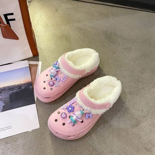 Pantoufles En Fourrure Pour Femmes, Chaussures Chaudes,  Enfiler, Mignonnes, En Peluche, Sabots En Coton, Chaussures D'extrieur, Automne Hiver - 35